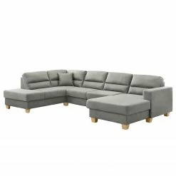 Ars Natura Wohnlandschaften Korfi - Microfaser - Platin - Ottomane davorstehend links - Mit Kopfstütze