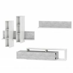 Loftscape Wohnwand Littor (3-teilig) - inkl. Beleuchtung - Weiß / Beton Dekor -WOHNZIMMERMÖBEL Verkäufe 1000202015 200203 11092900115 DETAILS P000000001000202015