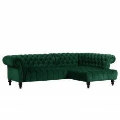 Loftscape Ecksofa Fireside II - Samt - Antikgrün - Ottomane davorstehend rechts