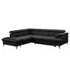 Fredriks Ecksofa Coto I - Echtleder - Schwarz - Ottomane davorstehend links - Schlaffunktion - Bettkasten
