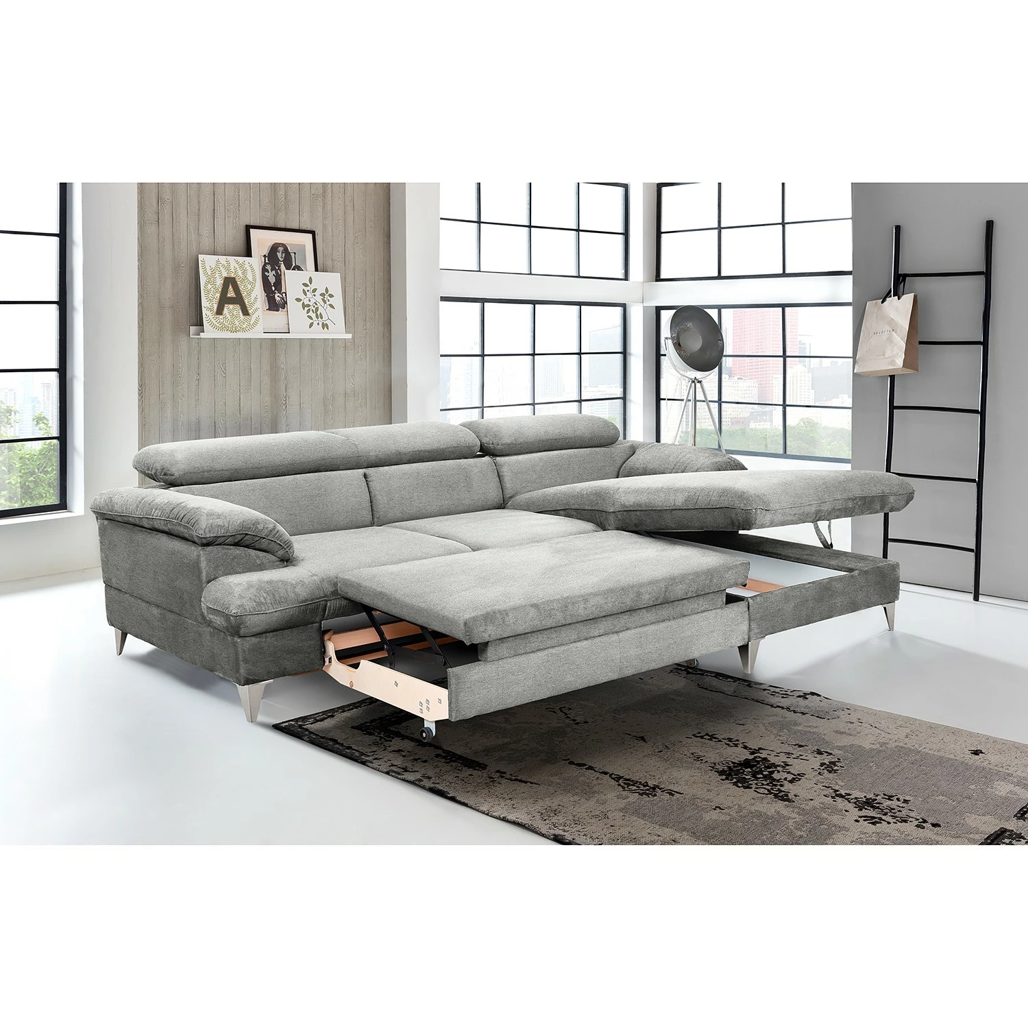 Fredriks Ecksofa Coto II - Microfaser - Lichtgrau - Longchair davorstehend rechts - Schlaffunktion - Bettkasten 4 Fredriks Ecksofa Coto II - Microfaser - Lichtgrau - Longchair davorstehend rechts - Schlaffunktion - Bettkasten – Bild 4