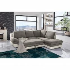 Fredriks Ecksofa Gerton - Kunstleder - Grauweiß - Ottomane davorstehend rechts -WOHNZIMMERMÖBEL Verkäufe 1000205321 200310 12371901864 MOOD DETAILS P000000001000205321 mood