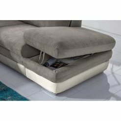 Fredriks Ecksofa Gerton - Kunstleder - Grauweiß - Ottomane davorstehend rechts -WOHNZIMMERMÖBEL Verkäufe 1000205321 200310 12372001869 DETAILS P000000001000205321