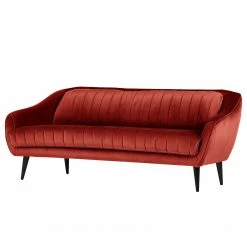 Red Living Sofa Margon (3-Sitzer) - Samt - Kirschrot - Schwarz