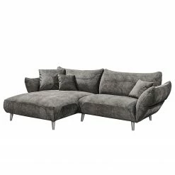 Ars manufacti Ecksofa Venes - Antiklederlook - Grau - Longchair davorstehend links - 3 Kissen