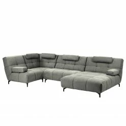 Fredriks Wohnlandschaft Bellmore III - Microfaser - Lichtgrau - Mit Kopfstütze