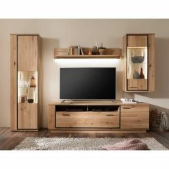 Naturoo Wohnwand Doora II (4-teilig) - Asteiche teilmassiv - Asteiche Bianco / Graphit