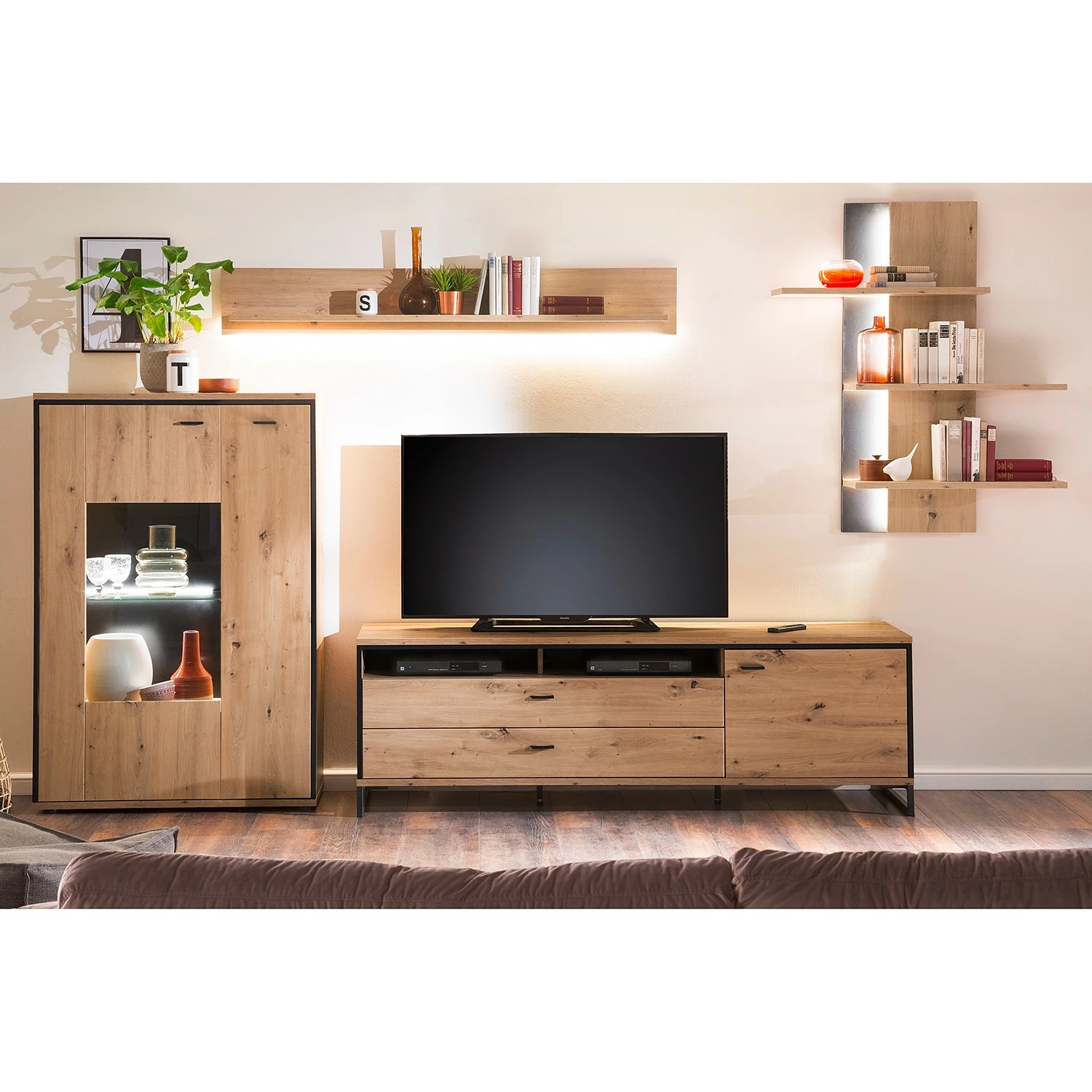 Loftscape Wohnwand Buena II (4-teilig) - Balkeneiche Dekor / Anthrazit 1 Loftscape Wohnwand Buena II (4-teilig) - Balkeneiche Dekor / Anthrazit