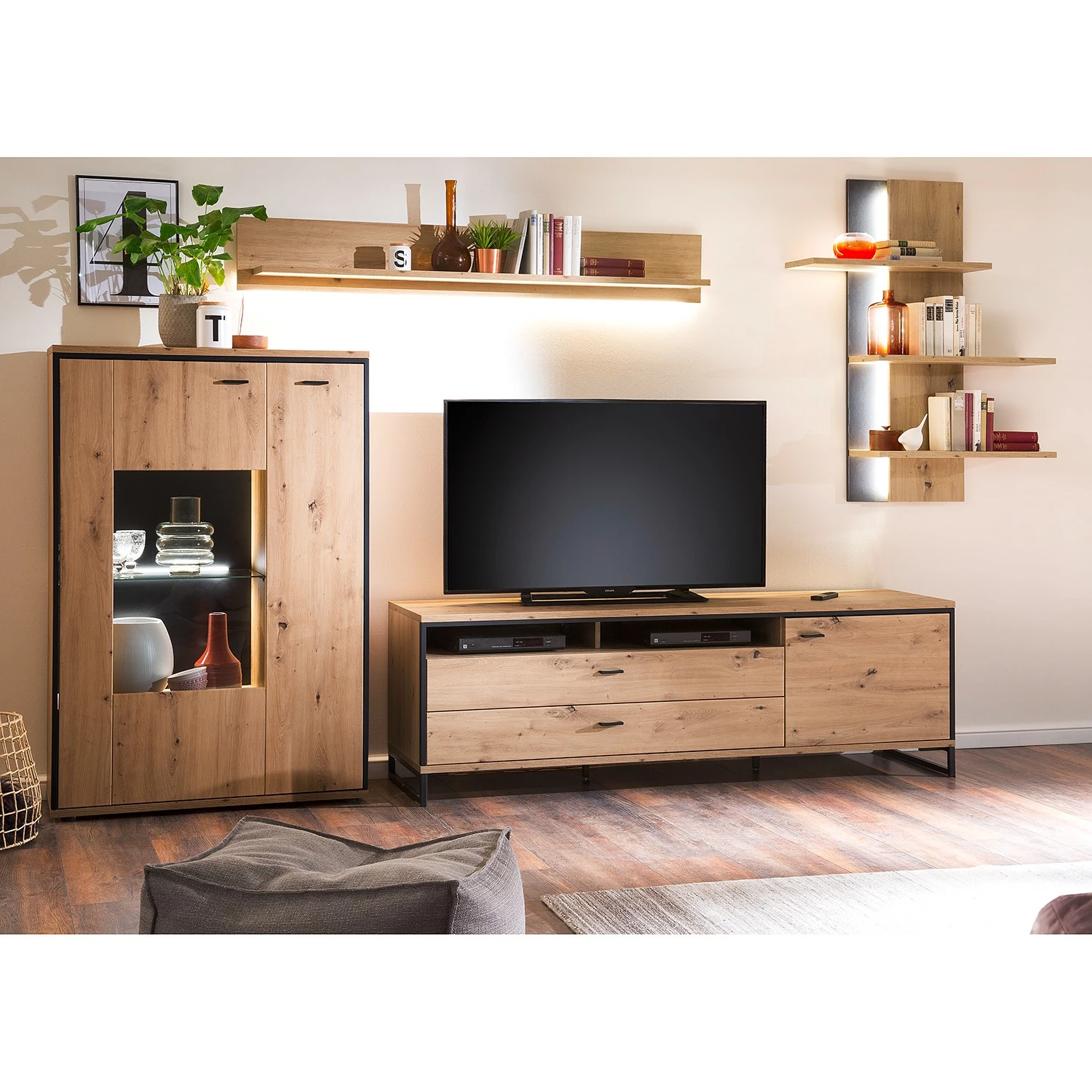 Loftscape Wohnwand Buena II (4-teilig) - Balkeneiche Dekor / Anthrazit 2 Loftscape Wohnwand Buena II (4-teilig) - Balkeneiche Dekor / Anthrazit – Bild 2