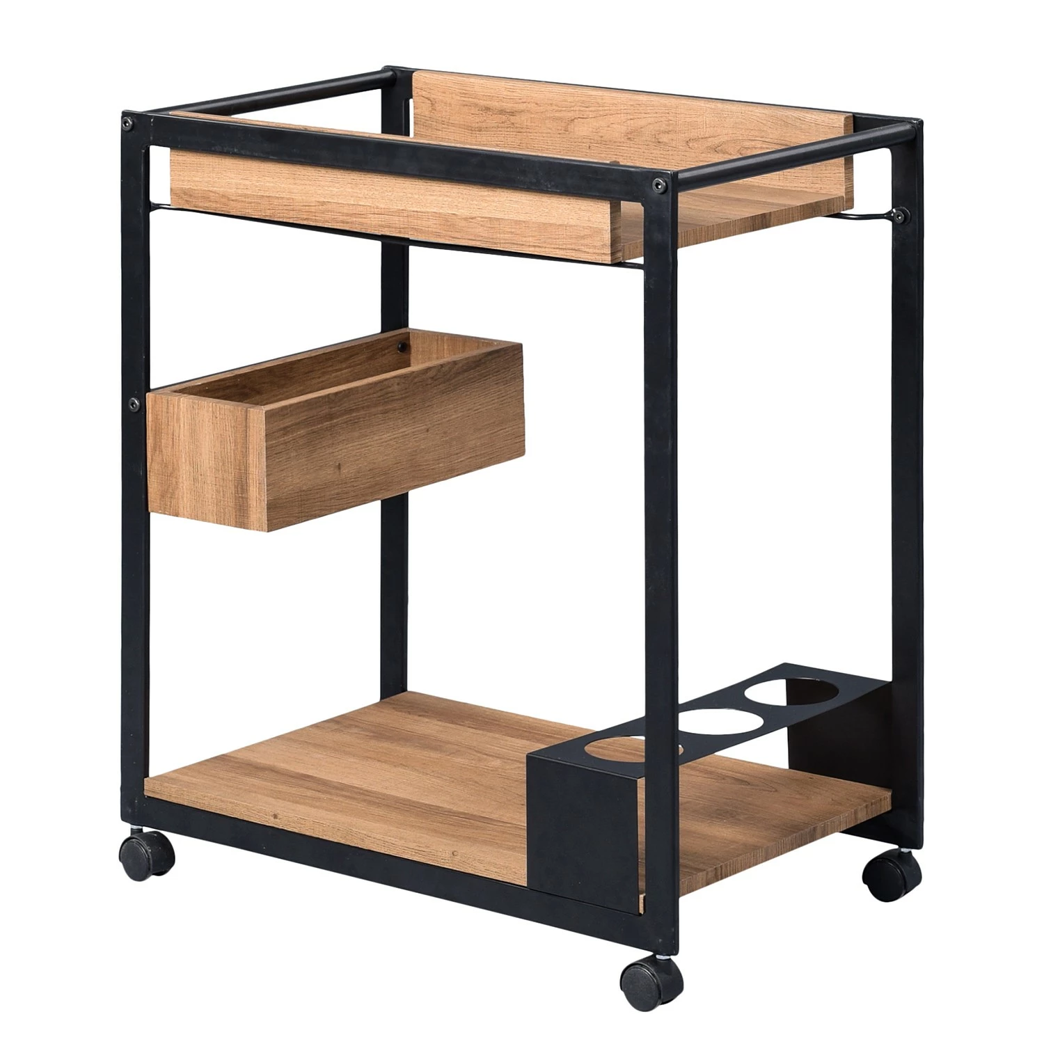 Loftscape Servierwagen Kadoka II - Eiche Dunkel Dekor / Schwarz 1 Loftscape Servierwagen Kadoka II - Eiche Dunkel Dekor / Schwarz