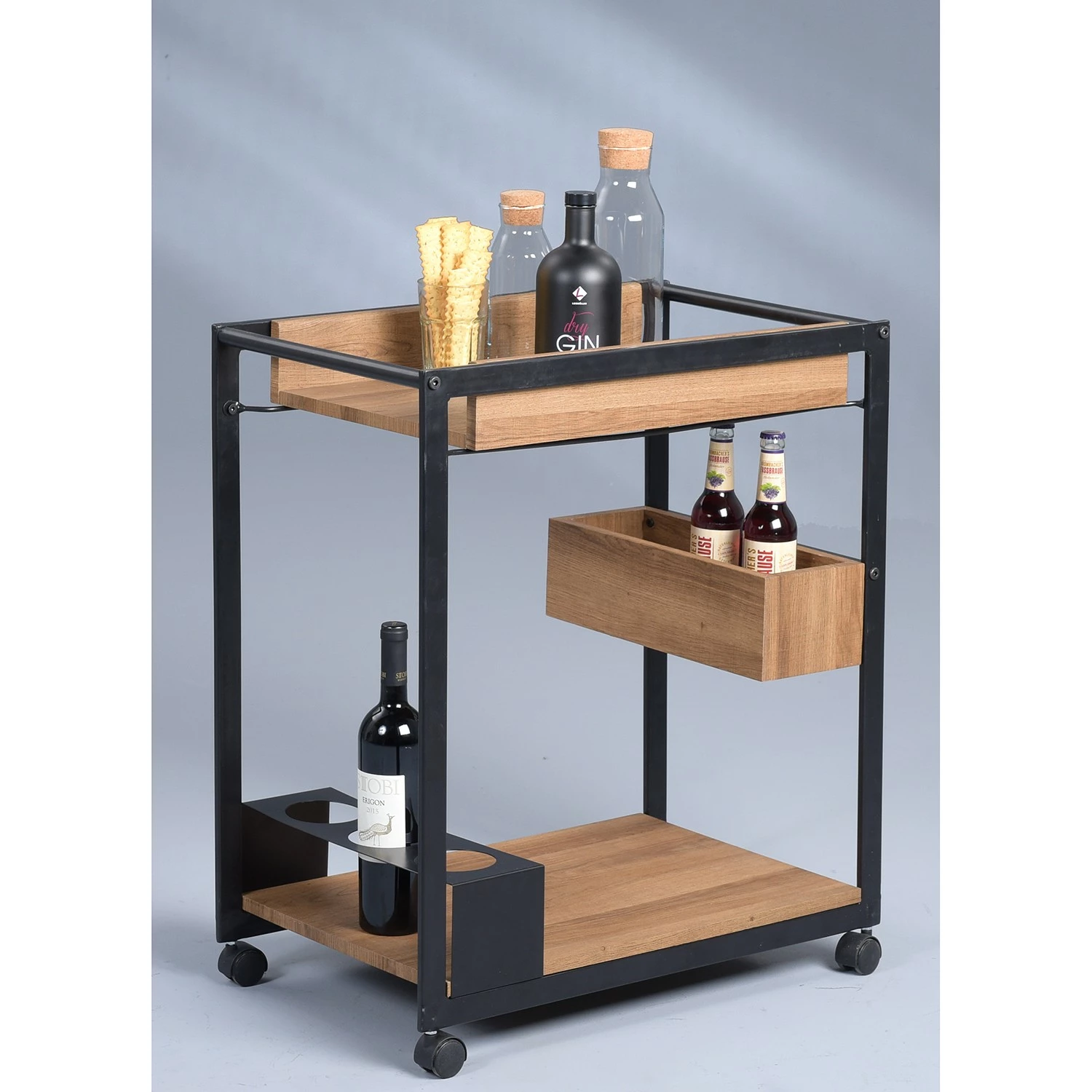 Loftscape Servierwagen Kadoka II - Eiche Dunkel Dekor / Schwarz 2 Loftscape Servierwagen Kadoka II - Eiche Dunkel Dekor / Schwarz – Bild 2