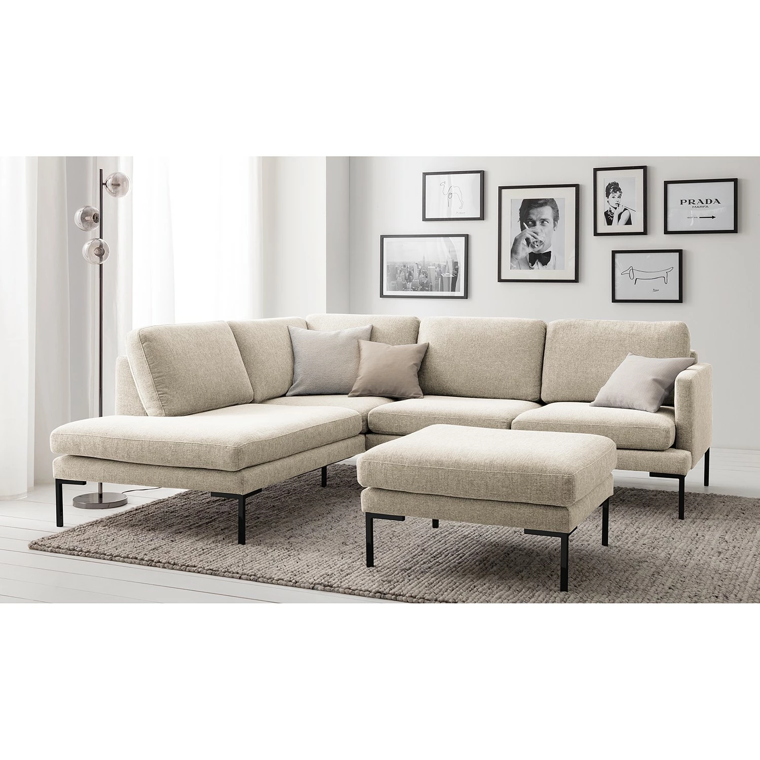 Fredriks Hocker Bellaire - Mischgewebe - Hellbeige - Schwarz 2 Fredriks Hocker Bellaire - Mischgewebe - Hellbeige - Schwarz – Bild 2