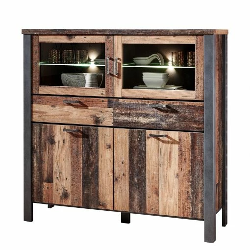 Red Living Highboard Blackpool I - Inkl. Beleuchtung - Altholz Dekor / Grau -WOHNZIMMERMÖBEL Verkäufe 1000209806 200430 06444300045 IMAGE P000000001000209806