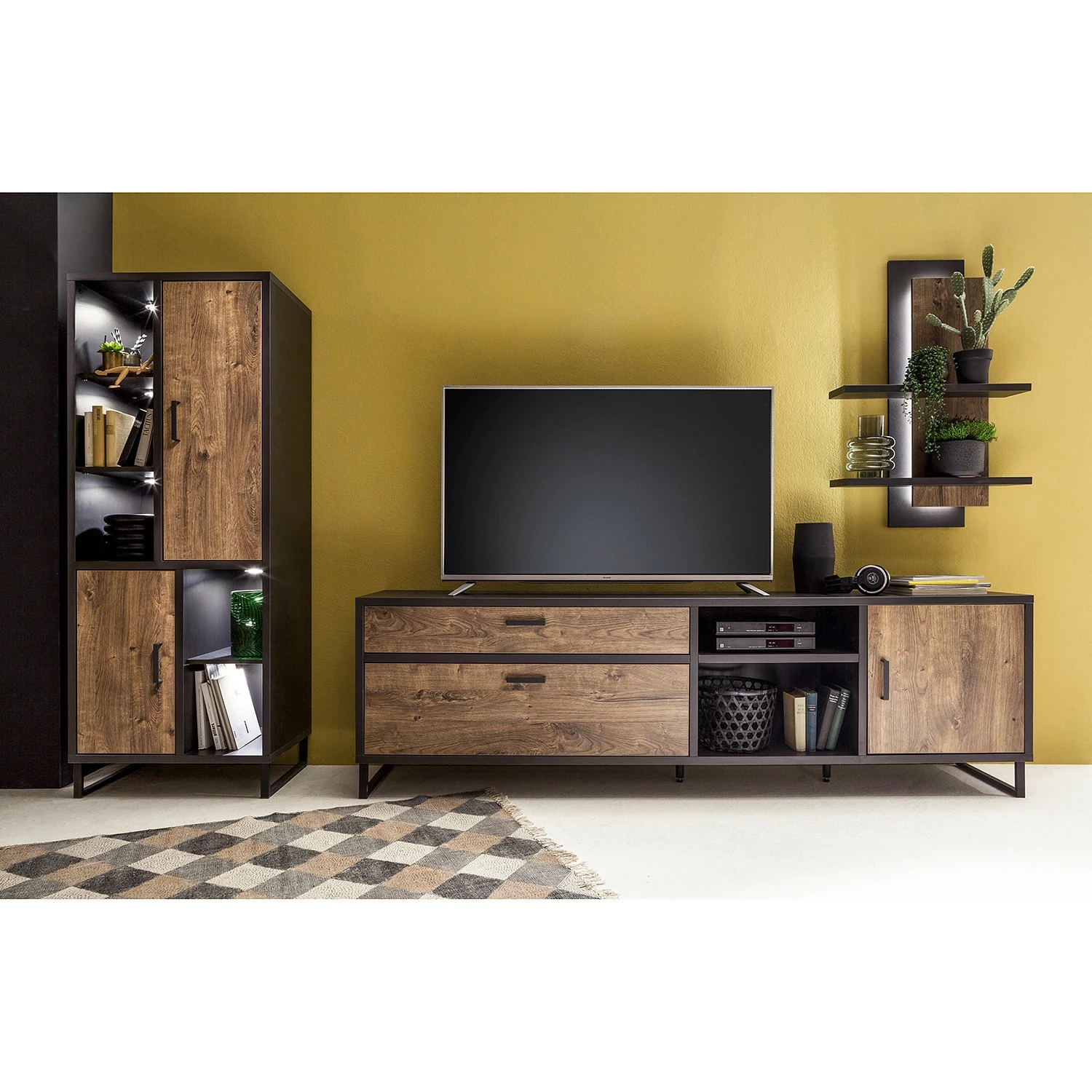 Red Living Wohnwand Hixson I (3-teilig) - Eiche Barrique Dekor / Schwarz 1 Red Living Wohnwand Hixson I (3-teilig) - Eiche Barrique Dekor / Schwarz