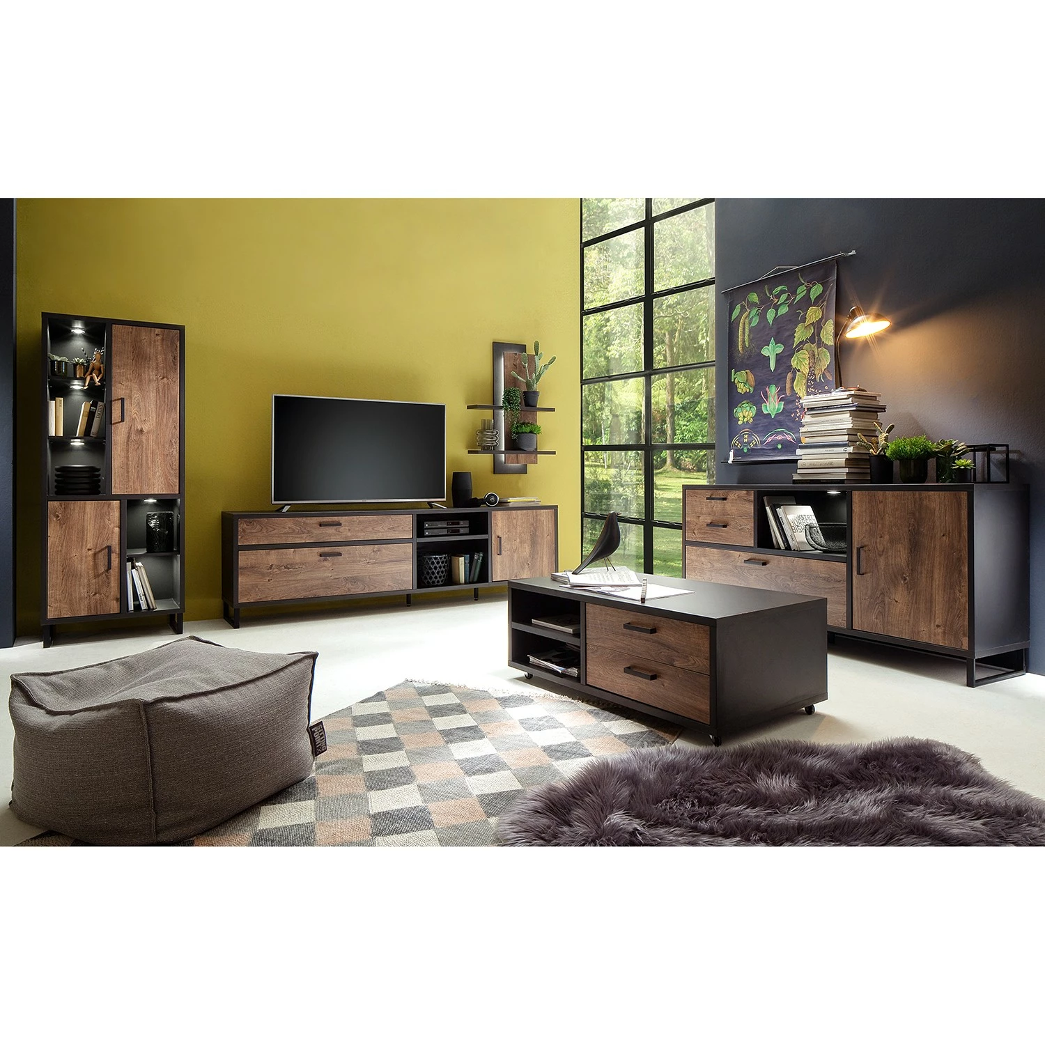 Red Living Wohnwand Hixson I (3-teilig) - Eiche Barrique Dekor / Schwarz 2 Red Living Wohnwand Hixson I (3-teilig) - Eiche Barrique Dekor / Schwarz – Bild 2