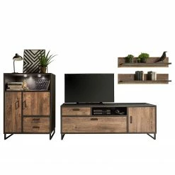 Red Living Wohnwand Hixson II (4-teilig) - Eiche Barrique Dekor / Schwarz -WOHNZIMMERMÖBEL Verkäufe 1000210794 200723 13095400014 DETAILS P000000001000210794