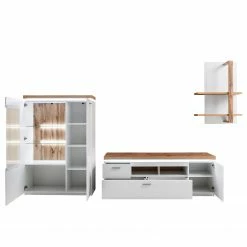 Loftscape Wohnwand Mundai II (3-teilig) - Inkl. Beleuchtung - Weiß / Eiche Wotan Dekor -WOHNZIMMERMÖBEL Verkäufe 1000210798 200430 14332500054 DETAILS P000000001000210798