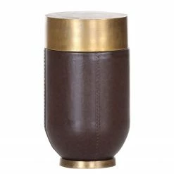 Red Living Beistelltisch Cumby III - Aluminium / Kunstleder - Messing Antik / Braun