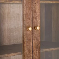 Naturoo Vitrinenschrank Nyack - Mango massiv / Wiener Geflecht - Mango / Gold -WOHNZIMMERMÖBEL Verkäufe 1000211479 200504 13495400269 DETAILS P000000001000211479