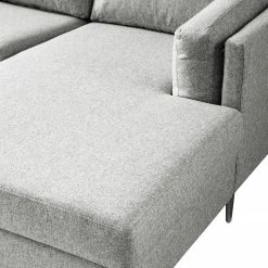 Studio Copenhagen Wohnlandschaft COSO Classic+ - Webstoff Inze: Hellgrau - Longchair davorstehend rechts / Ottomane links - Bettkasten - Chrom glänzend -WOHNZIMMERMÖBEL Verkäufe 1000212027 200811 17104301677 DETAILS P000000001000212027