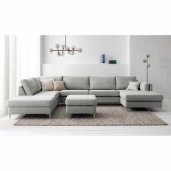 Studio Copenhagen Wohnlandschaft COSO Classic+ - Webstoff Inze: Hellgrau - Longchair davorstehend rechts / Ottomane links - Bettkasten - Chrom glänzend -WOHNZIMMERMÖBEL Verkäufe 1000212027 200923 09521000718 MOOD DETAILS P000000001000212027 mood