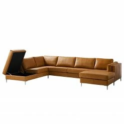 Studio Copenhagen Wohnlandschaft COSO Classic+ - Echtleder Taru: Hellbraun - Longchair davorstehend rechts / Ottomane links - Bettkasten - Chrom glänzend -WOHNZIMMERMÖBEL Verkäufe 1000212033 200811 17221001089 DETAILS P000000001000212033