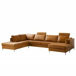 Studio Copenhagen Wohnlandschaft COSO Classic+ - Echtleder Taru: Hellbraun - Longchair davorstehend rechts / Ottomane links - Bettkasten - Chrom glänzend -WOHNZIMMERMÖBEL Verkäufe 1000212033 200811 17221301093 DETAILS P000000001000212033