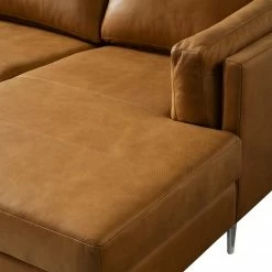 Studio Copenhagen Wohnlandschaft COSO Classic+ - Echtleder Taru: Hellbraun - Longchair davorstehend rechts / Ottomane links - Bettkasten - Chrom glänzend -WOHNZIMMERMÖBEL Verkäufe 1000212033 200811 17221601099 DETAILS P000000001000212033