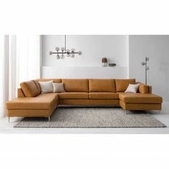 Studio Copenhagen Wohnlandschaft COSO Classic+ - Echtleder Taru: Hellbraun - Longchair davorstehend rechts / Ottomane links - Bettkasten - Chrom glänzend -WOHNZIMMERMÖBEL Verkäufe 1000212033 200923 09530200417 MOOD DETAILS P000000001000212033 mood