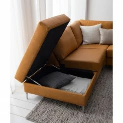 Studio Copenhagen Wohnlandschaft COSO Classic+ - Echtleder Taru: Hellbraun - Longchair davorstehend rechts / Ottomane links - Bettkasten - Chrom glänzend -WOHNZIMMERMÖBEL Verkäufe 1000212033 200923 09530200420 DETAILS P000000001000212033