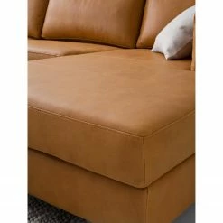 Studio Copenhagen Wohnlandschaft COSO Classic+ - Echtleder Taru: Hellbraun - Longchair davorstehend rechts / Ottomane links - Bettkasten - Chrom glänzend -WOHNZIMMERMÖBEL Verkäufe 1000212033 200923 09530200424 DETAILS P000000001000212033