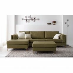 Studio Copenhagen Ecksofa COSO Classic+ mit Longchair - Echtleder Taru: Olivgrün - Breite: 287 cm - Longchair davorstehend links - Eiche Dunkel -WOHNZIMMERMÖBEL Verkäufe 1000212812 201008 13334700129 MOOD DETAILS P000000001000212812 mood