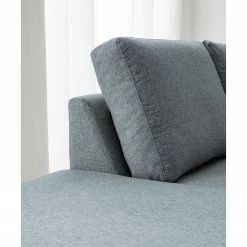 Studio Copenhagen Ecksofa COSO Classic+ mit Ottomane - Webstoff Inze: Graublau - Breite: 245 cm - Ottomane davorstehend links - Bettkasten - Eiche Dunkel -WOHNZIMMERMÖBEL Verkäufe 1000212851 201008 13300800374 DETAILS P000000001000212851