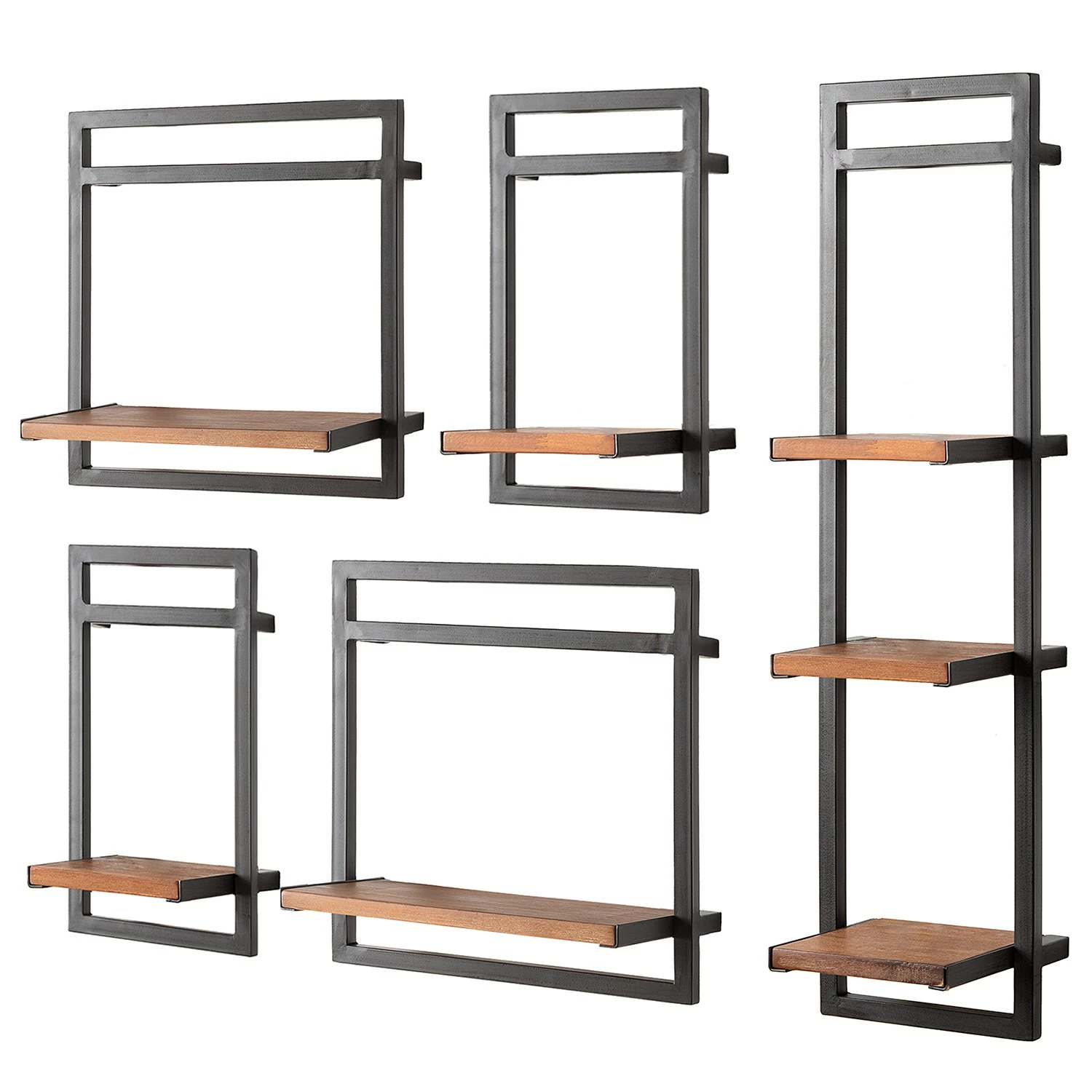 Ars manufacti Wandregal-Set Manchester III (5-teilig) - Akazie massiv / Metall - Akazie / Anthrazit 1 Ars manufacti Wandregal-Set Manchester III (5-teilig) - Akazie massiv / Metall - Akazie / Anthrazit