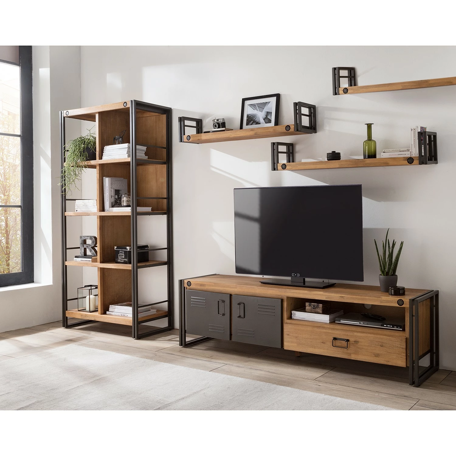 Ars manufacti Wandboard Manchester (3er-Set) - Akazie massiv / Metall - Akazie / Anthrazit - Breite: 110 cm 2 Ars manufacti Wandboard Manchester (3er-Set) - Akazie massiv / Metall - Akazie / Anthrazit - Breite: 110 cm – Bild 2