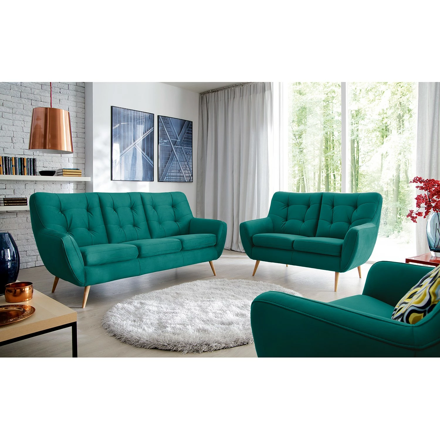 Fredriks Sofa Sawston I (3 -Sitzer) - Samt - Petrol 2 Fredriks Sofa Sawston I (3 -Sitzer) - Samt - Petrol – Bild 2