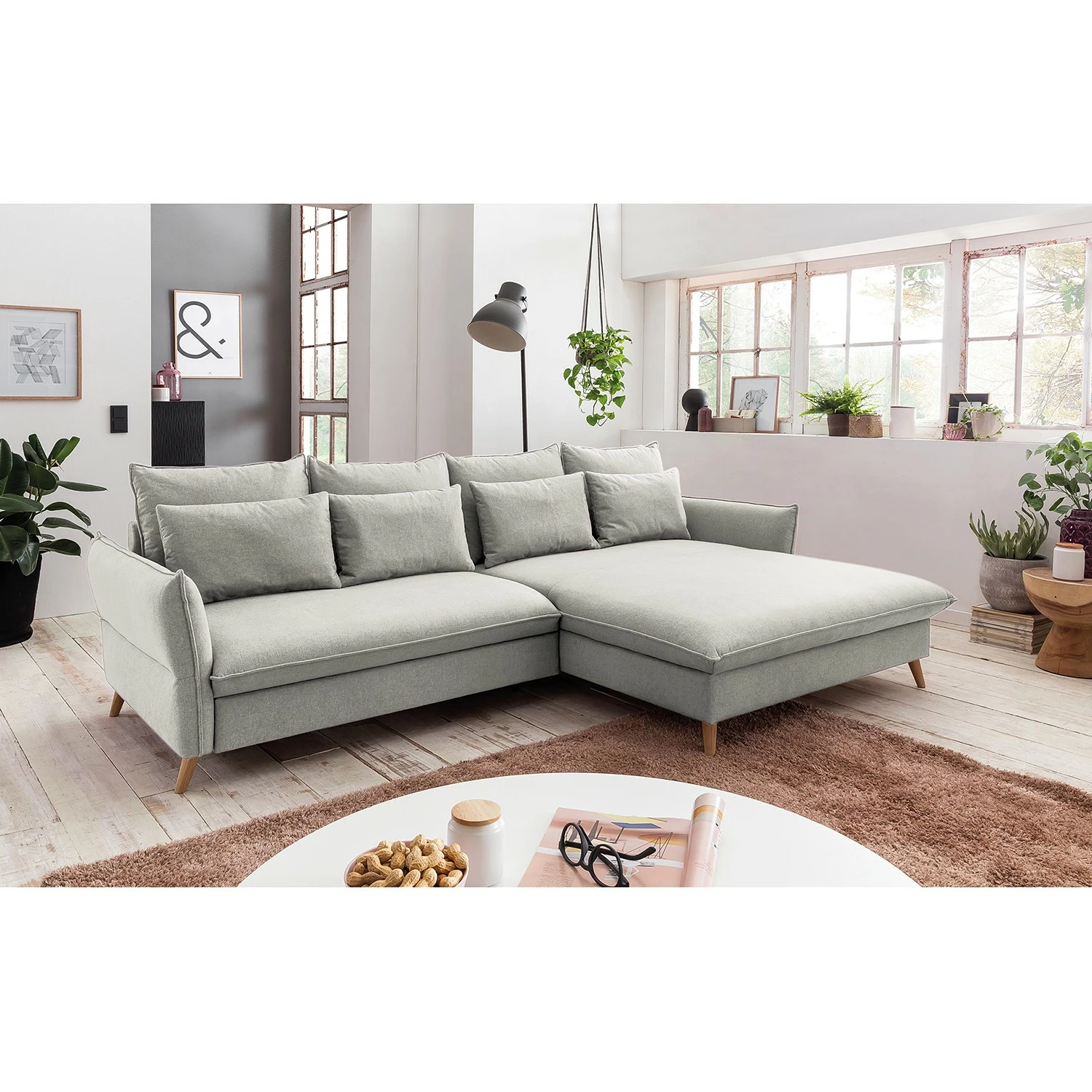 Fredriks Ecksofa Sketty - Microfaser - Hellgrau - Longchair davorstehend rechts - Schlaffunktion - Bettkasten 2 Fredriks Ecksofa Sketty - Microfaser - Hellgrau - Longchair davorstehend rechts - Schlaffunktion - Bettkasten – Bild 2