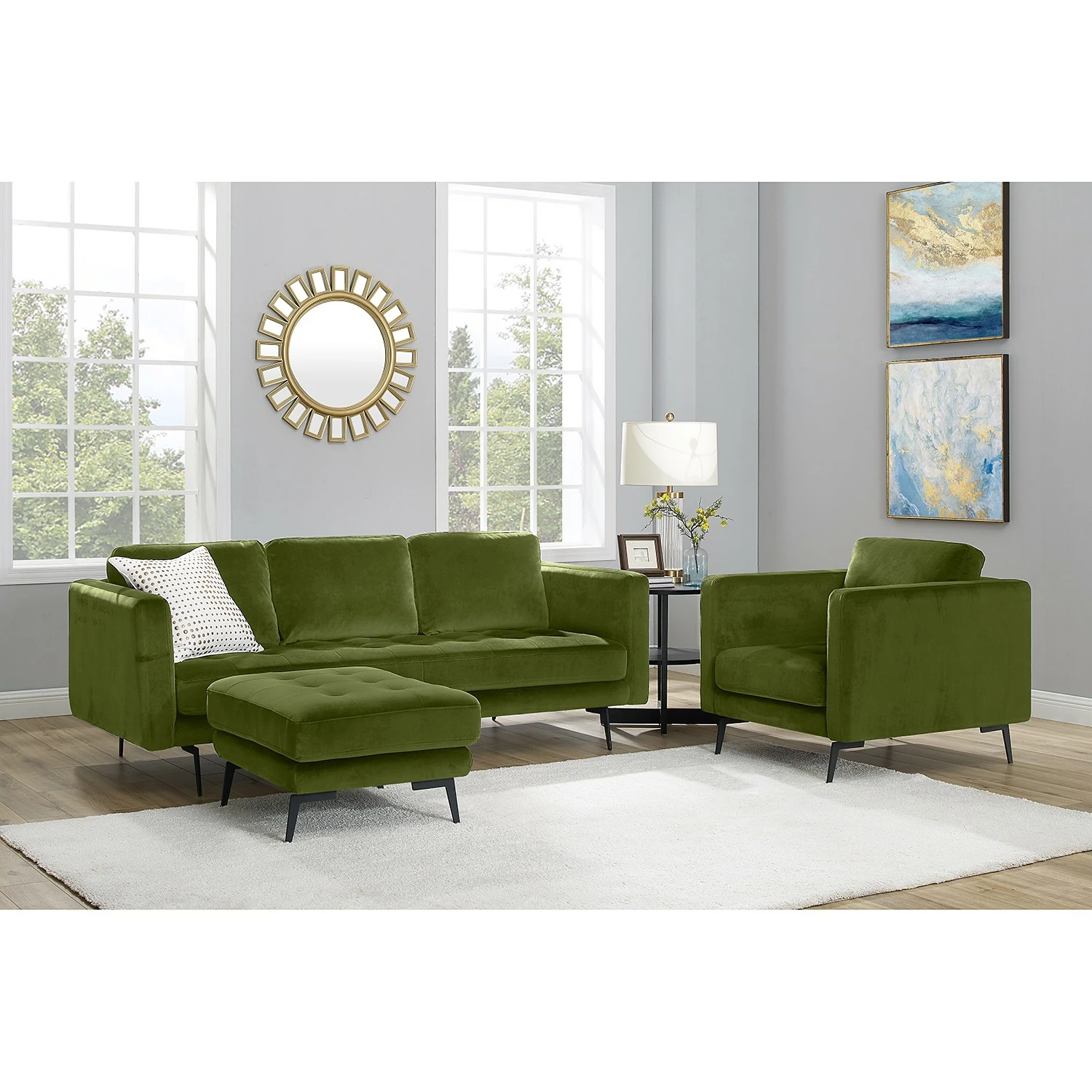 Mørteens Polsterhocker Hamina II - Samt - Avocado 4 Mørteens Polsterhocker Hamina II - Samt - Avocado – Bild 4