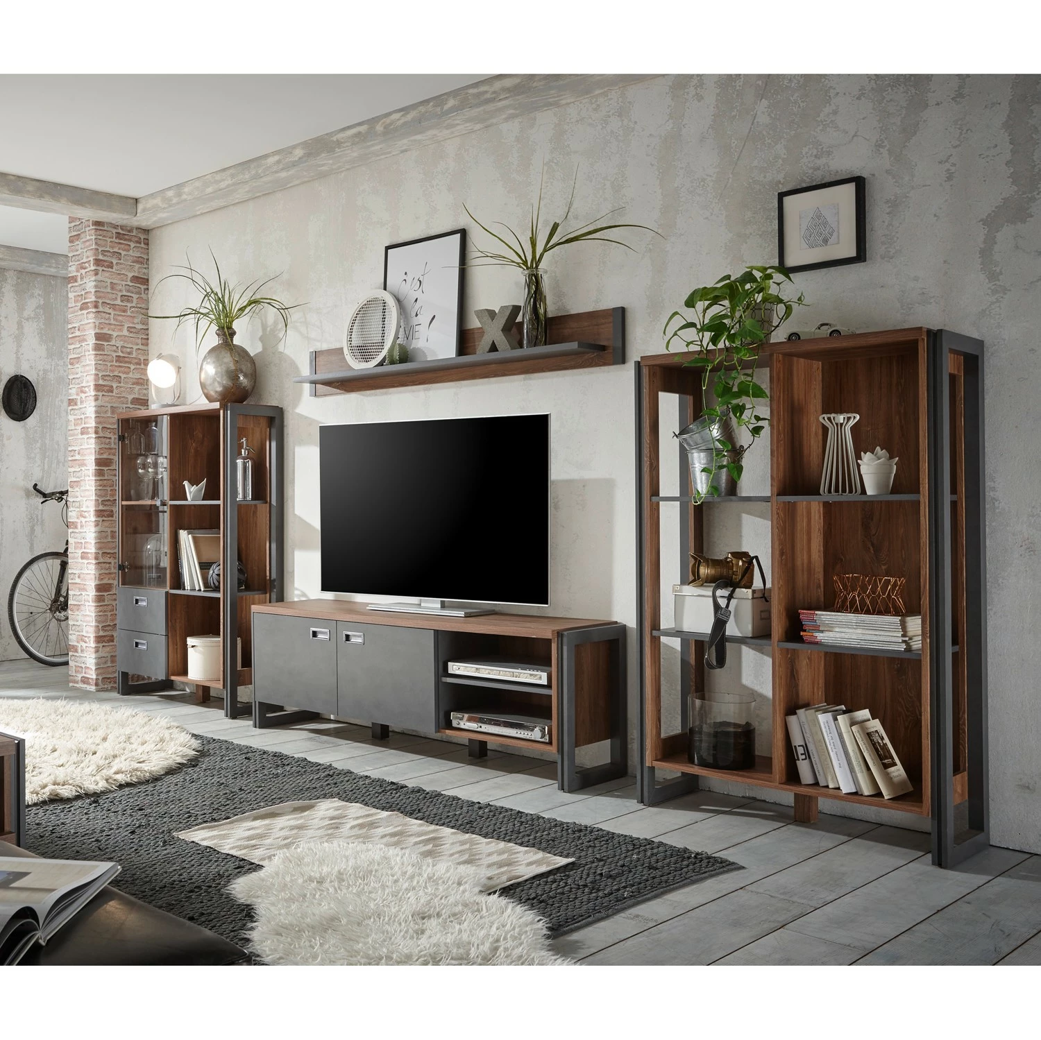 Ars manufacti Wohnwand Marton I (4-teilig) - Eiche Stirling Dekor / Anthrazit 1 Ars manufacti Wohnwand Marton I (4-teilig) - Eiche Stirling Dekor / Anthrazit