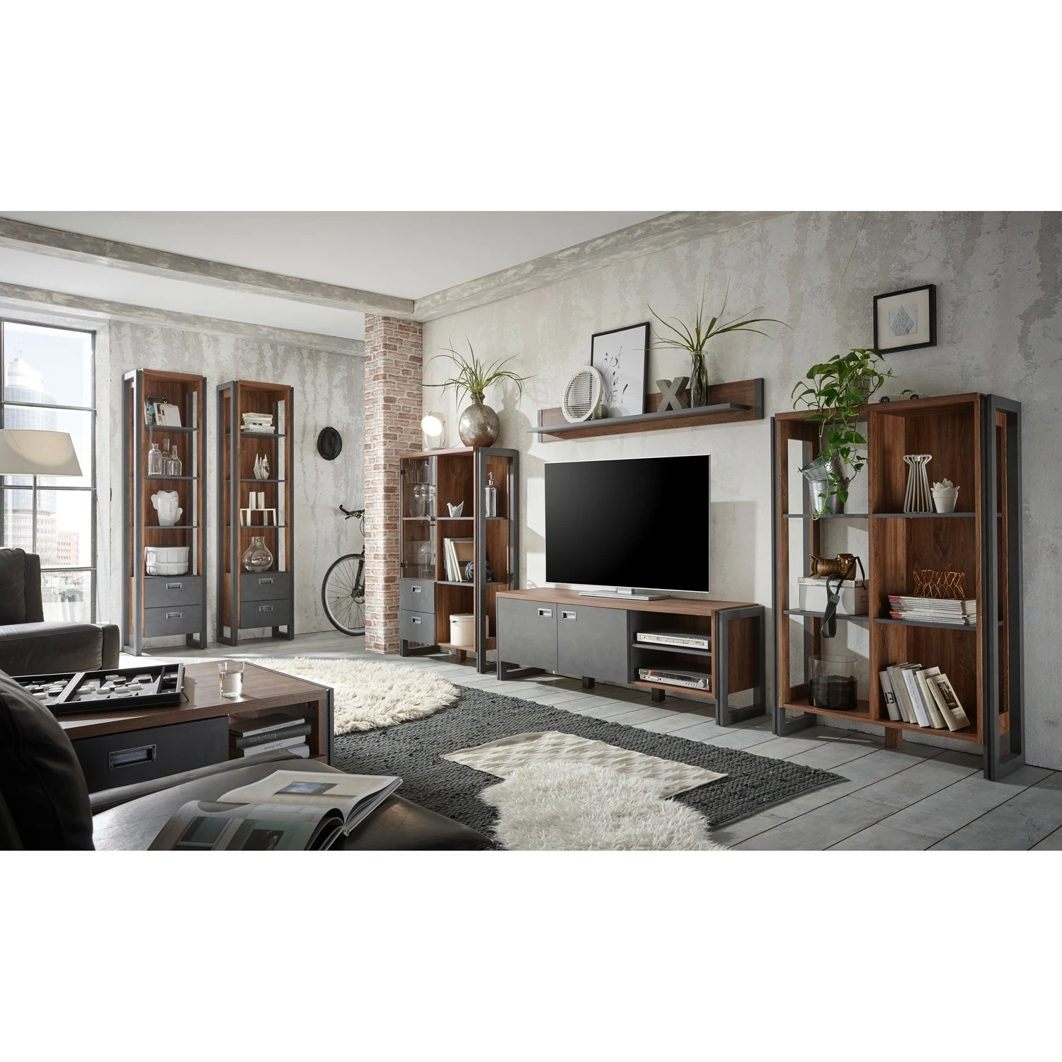 Ars manufacti Wohnwand Marton I (4-teilig) - Eiche Stirling Dekor / Anthrazit 2 Ars manufacti Wohnwand Marton I (4-teilig) - Eiche Stirling Dekor / Anthrazit – Bild 2