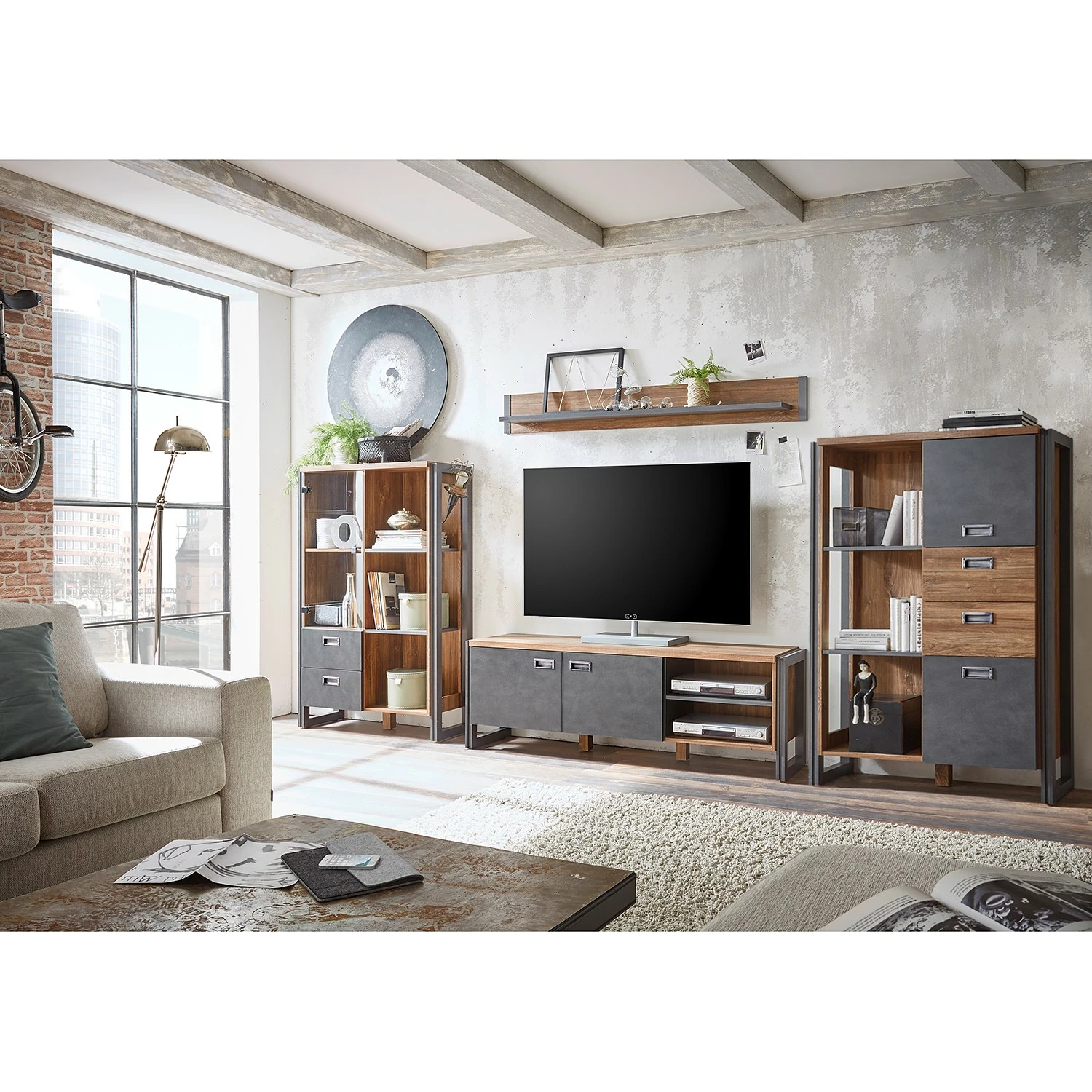 Ars manufacti Wohnwand Marton II (4-teilig) - Eiche Stirling Dekor / Anthrazit 1 Ars manufacti Wohnwand Marton II (4-teilig) - Eiche Stirling Dekor / Anthrazit