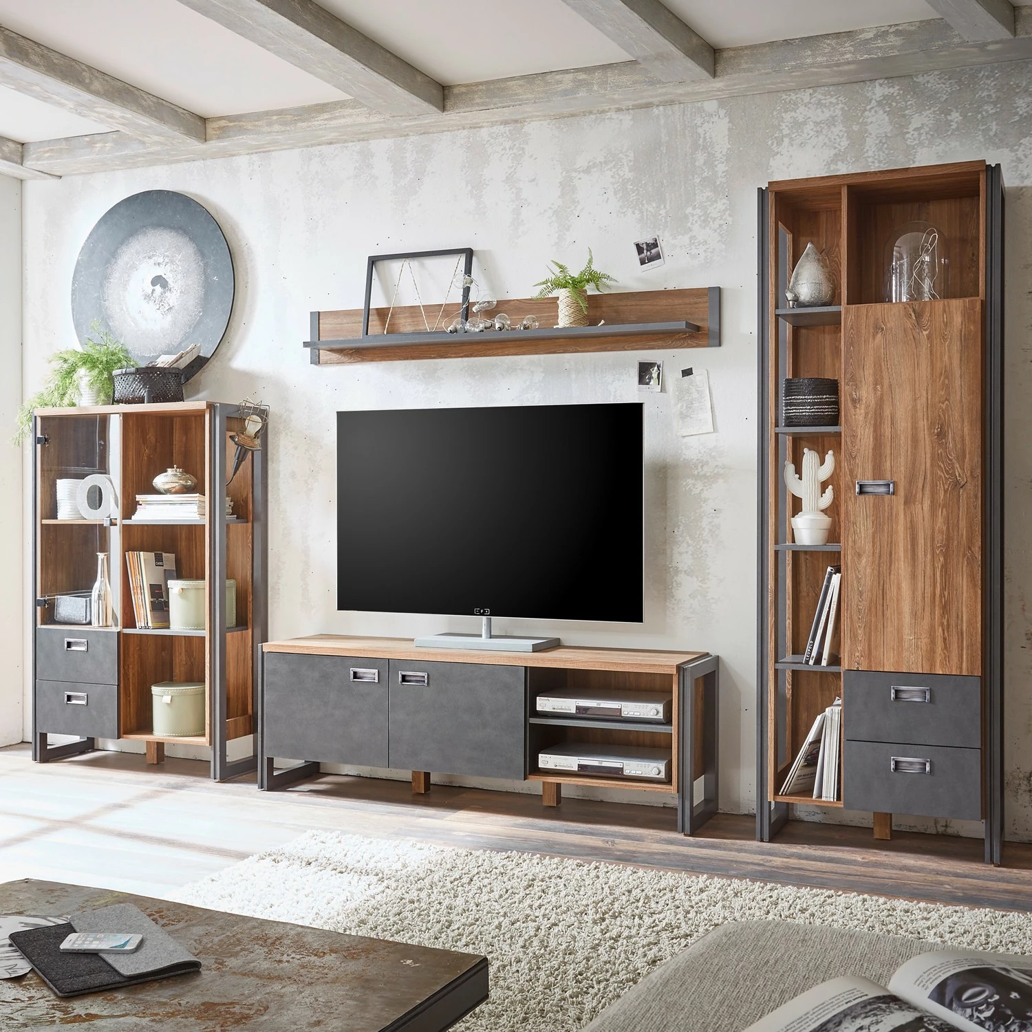 Ars manufacti Wohnwand Marton III (4-teilig) - Eiche Stirling Dekor / Anthrazit 1 Ars manufacti Wohnwand Marton III (4-teilig) - Eiche Stirling Dekor / Anthrazit