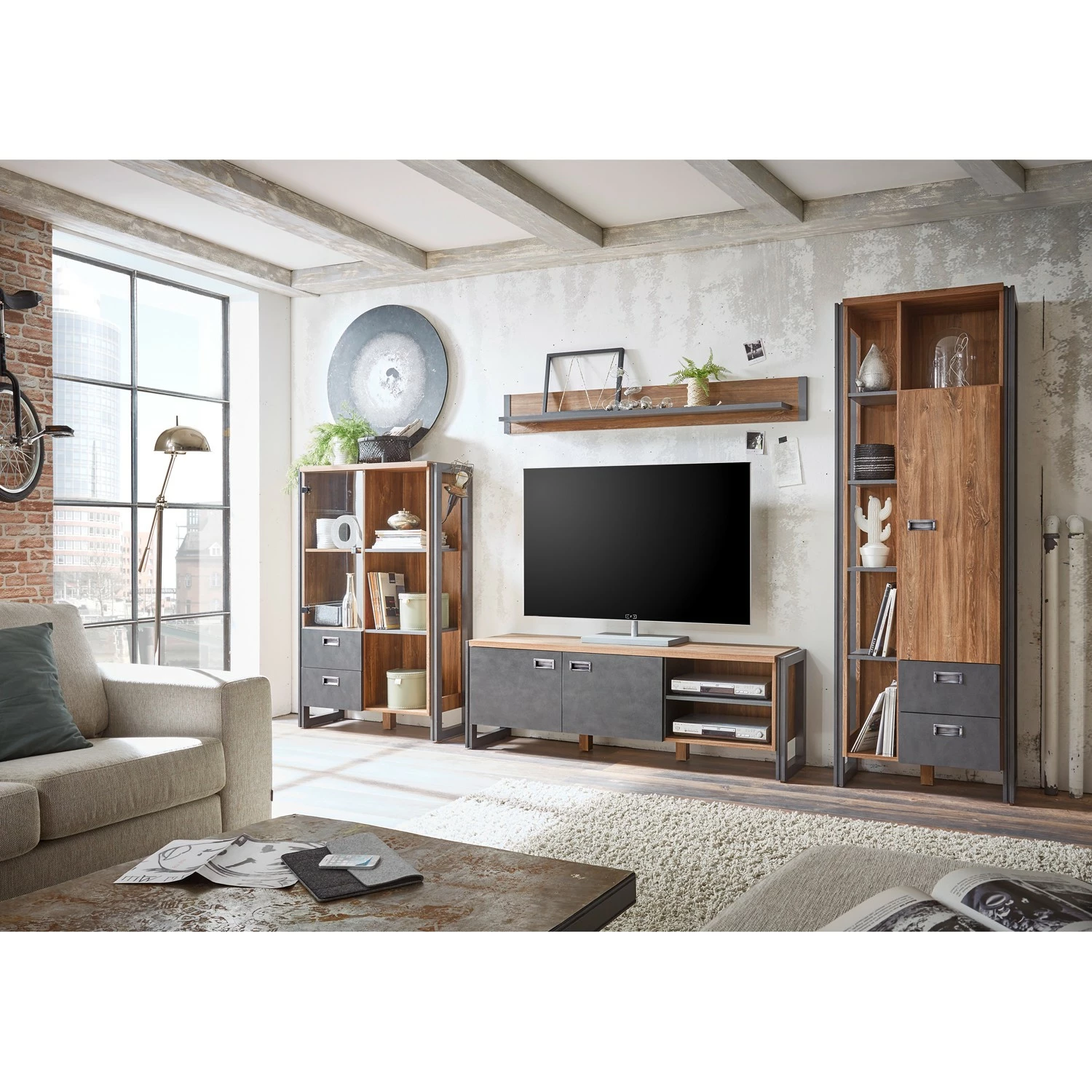 Ars manufacti Wohnwand Marton III (4-teilig) - Eiche Stirling Dekor / Anthrazit 2 Ars manufacti Wohnwand Marton III (4-teilig) - Eiche Stirling Dekor / Anthrazit – Bild 2