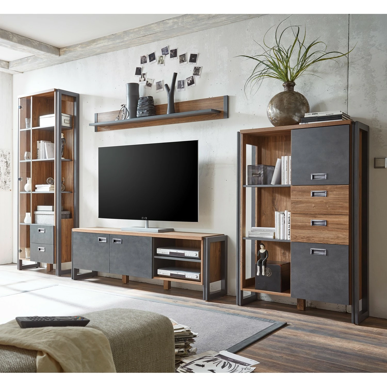 Ars manufacti Wohnwand Marton IV (4-teilig) - Eiche Stirling Dekor / Anthrazit 1 Ars manufacti Wohnwand Marton IV (4-teilig) - Eiche Stirling Dekor / Anthrazit