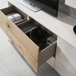 GWINNER Wohnkombination Misano III (2-teilig) - Weiß / Wildeiche - Mit Beleuchtung -WOHNZIMMERMÖBEL Verkäufe 1000218322 200828 11271300079 DETAILS P000000001000218322