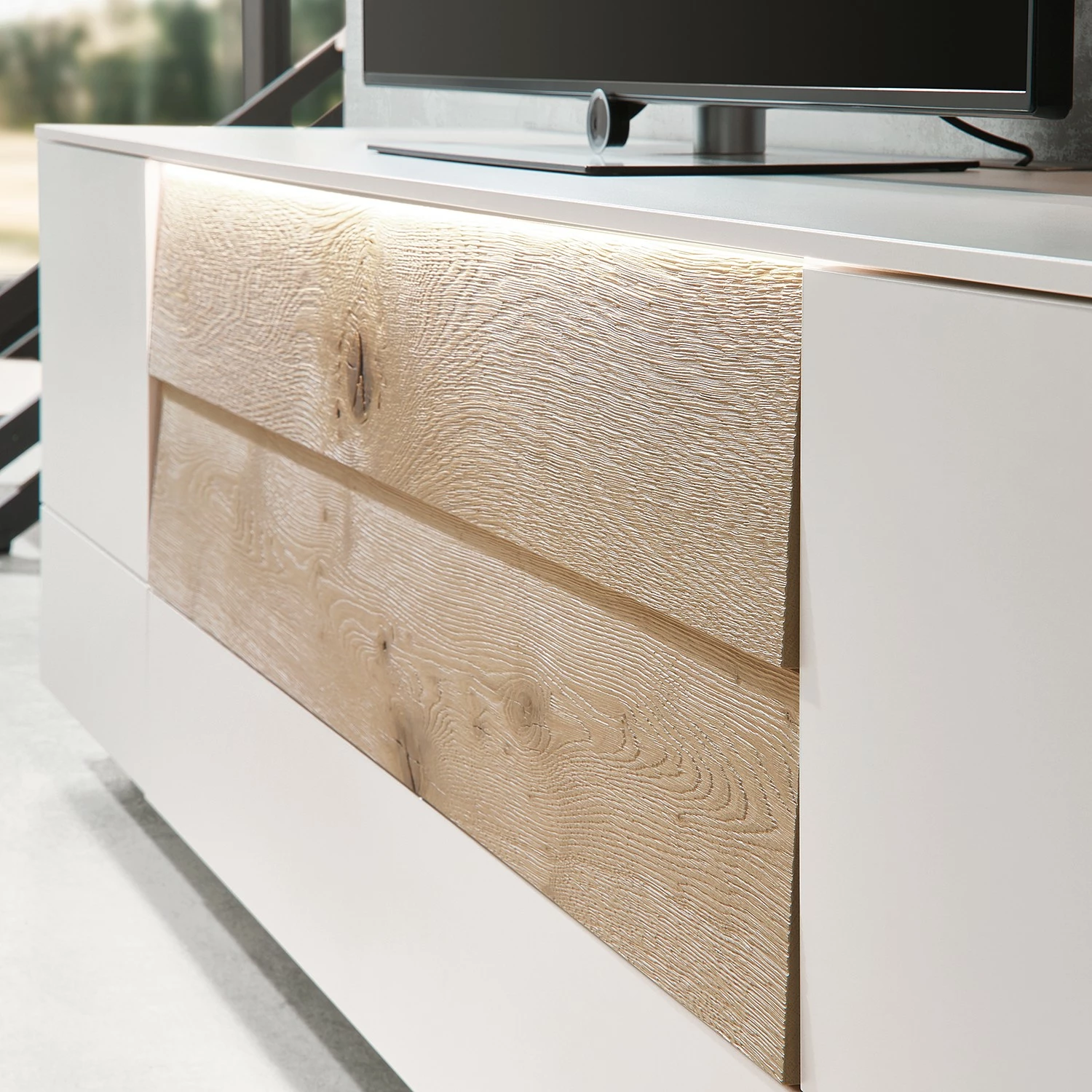 GWINNER Wohnkombination Misano I (3-teilig) - Weiß / Wildeiche - Mit Beleuchtung 6 GWINNER Wohnkombination Misano I (3-teilig) - Weiß / Wildeiche - Mit Beleuchtung – Bild 6