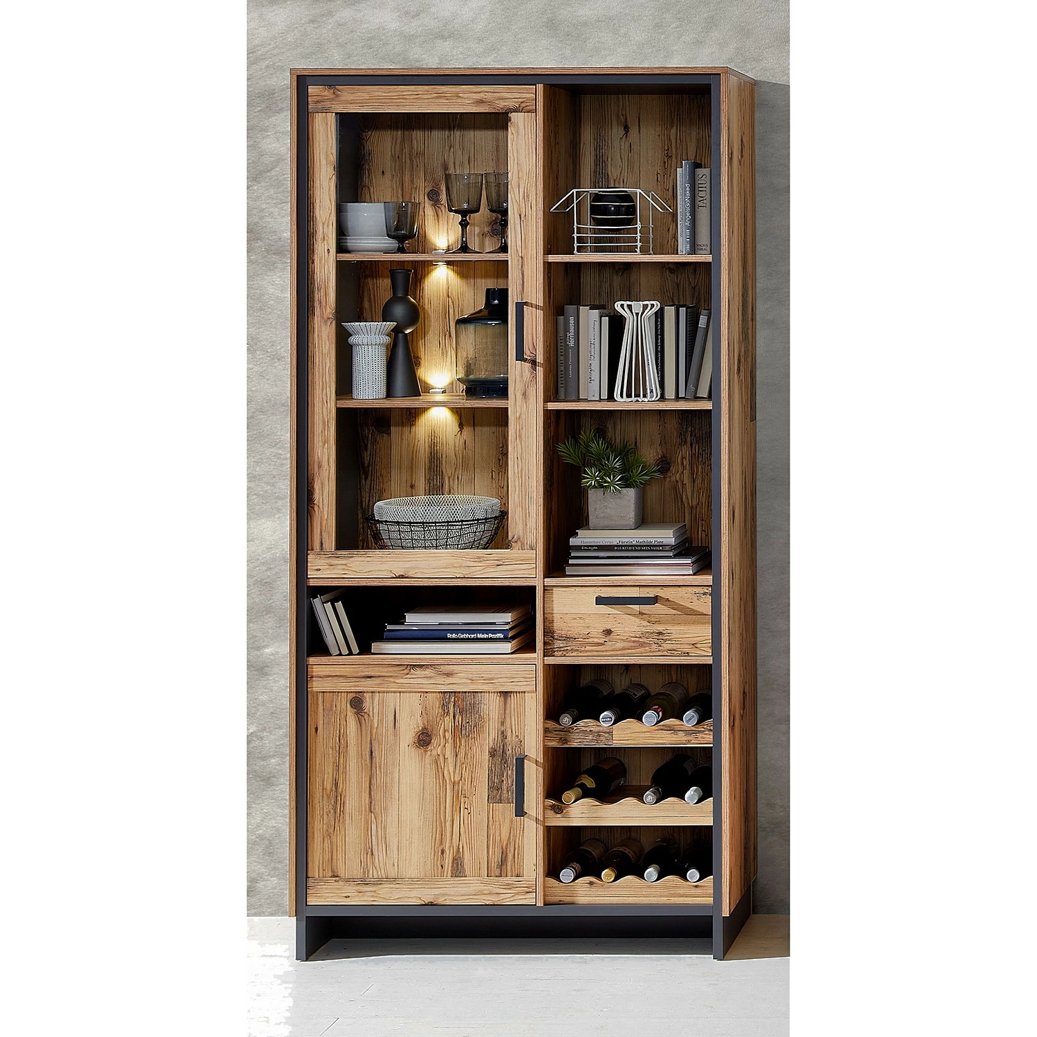 Ridgevalley Vitrinenschrank Priay - Inkl. Beleuchtung - Lärche Dekor / Graphit 2 Ridgevalley Vitrinenschrank Priay - Inkl. Beleuchtung - Lärche Dekor / Graphit – Bild 2