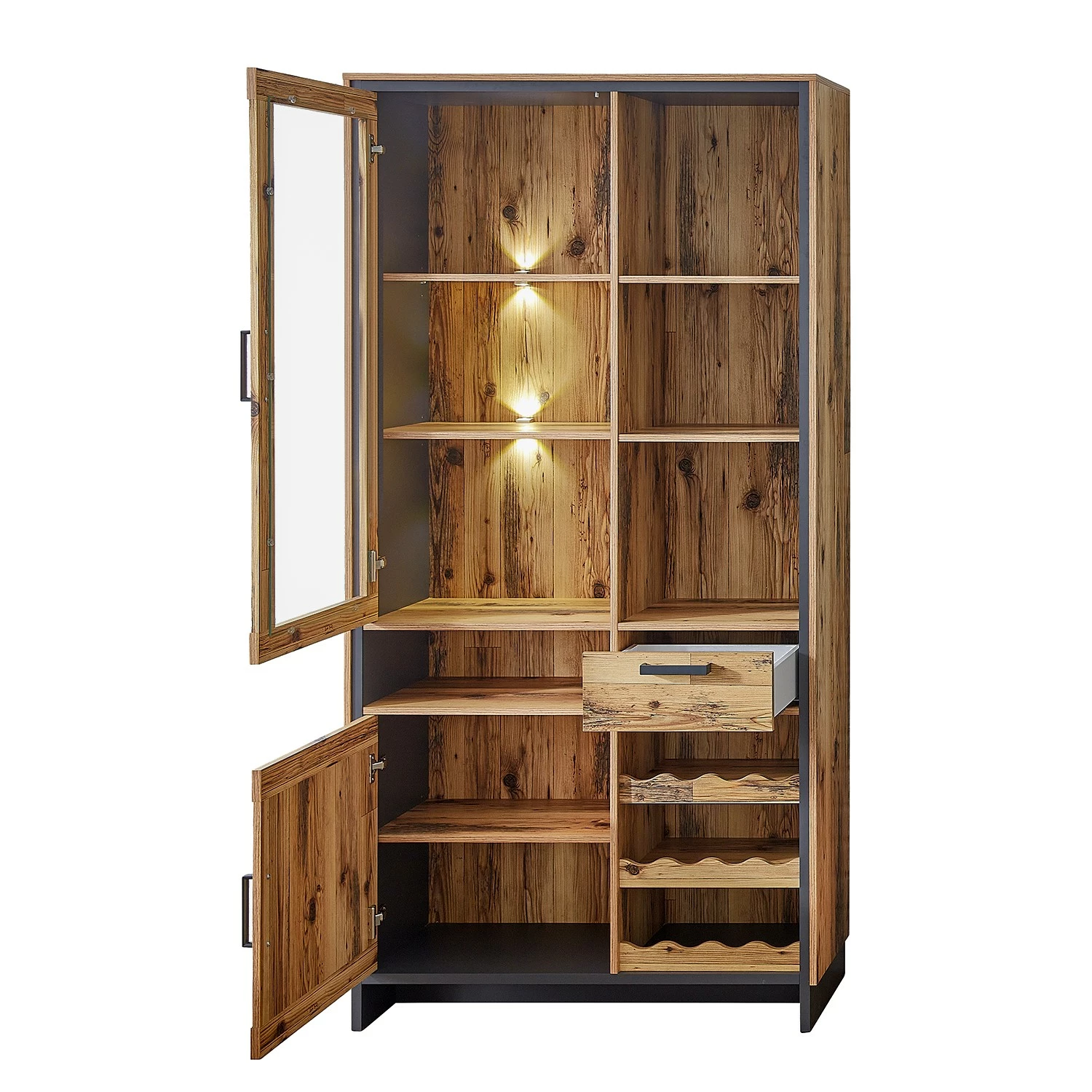 Ridgevalley Vitrinenschrank Priay - Inkl. Beleuchtung - Lärche Dekor / Graphit 6 Ridgevalley Vitrinenschrank Priay - Inkl. Beleuchtung - Lärche Dekor / Graphit – Bild 6