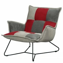 Fredriks Sessel Tutu - Microfaser - Microfaser Ranu Patchwork: Beere / Grau - Ohne Hocker - Mit Armlehnen