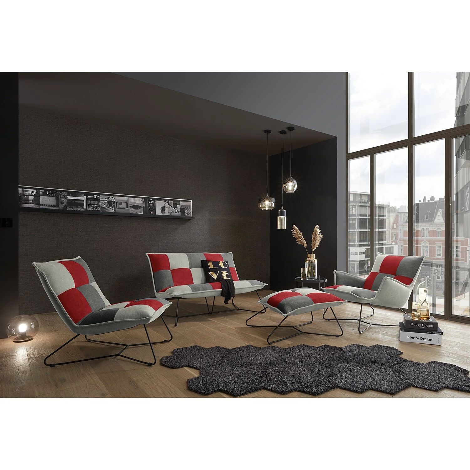 Fredriks Sessel Tutu - Microfaser - Microfaser Ranu Patchwork: Beere / Grau - Ohne Hocker - Mit Armlehnen 2 Fredriks Sessel Tutu - Microfaser - Microfaser Ranu Patchwork: Beere / Grau - Ohne Hocker - Mit Armlehnen – Bild 2